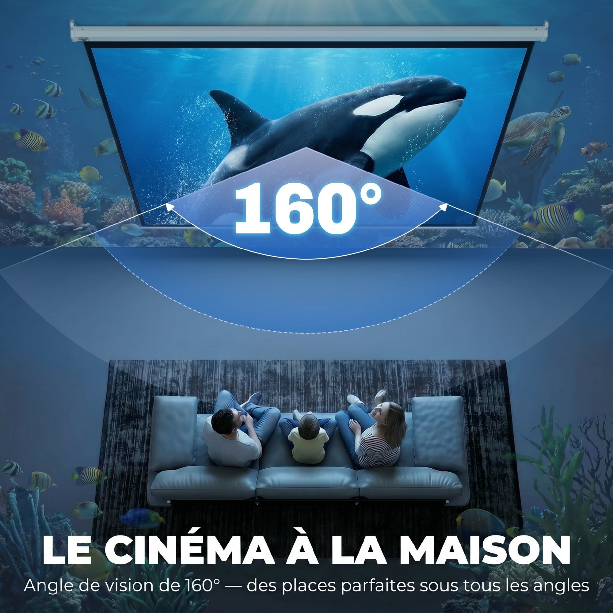 Écran de projection home-cinéma manuel format 4:3 120 pouces 4K HD blanc