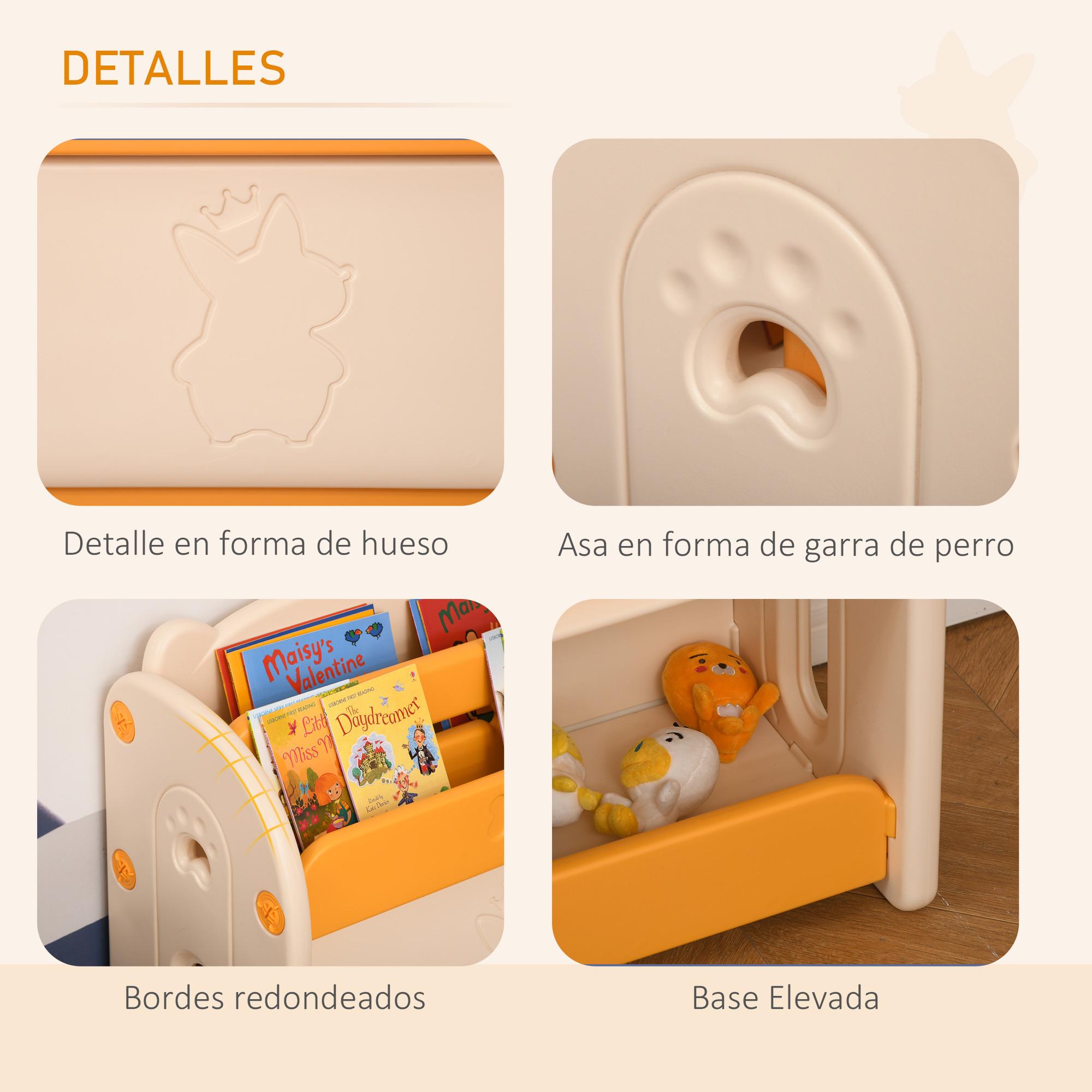 Estantería Librería Infantil con 2 Estantes y Caja con Tapa Abatible Amarillo