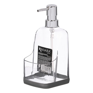 Dosificador transparente para cocina con compartimento para estropajo.