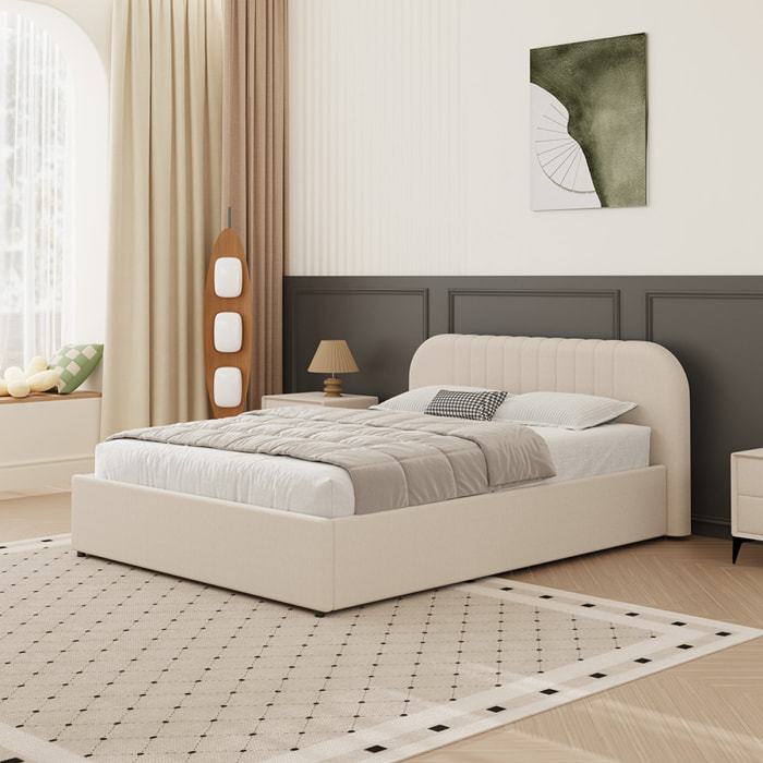 Lit avec coffre de rangement 140x190cm en velours beige MASON