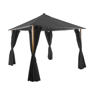 Tonnelle 3x3m aluminium effet bois avec rideaux et led  VELUNA