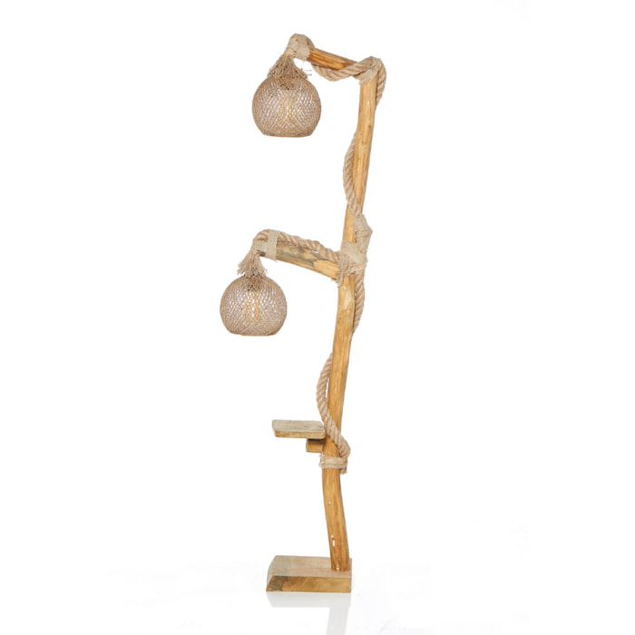 Lampadaire en bois et cordes avec rebord TEPIC
