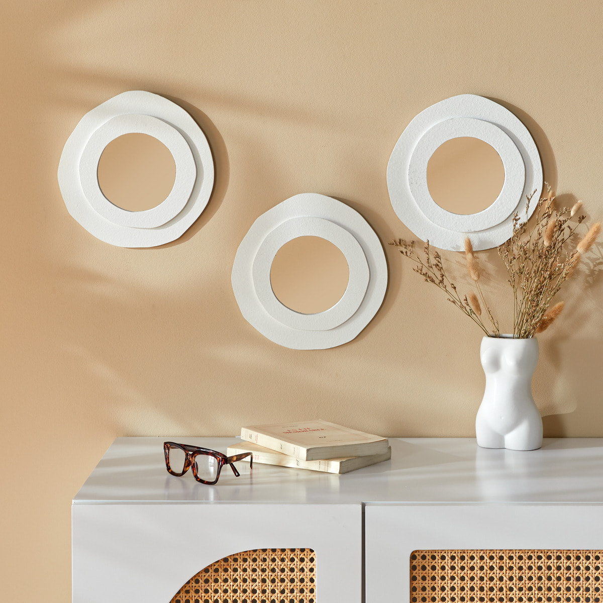 3 miroirs "Emily" blanc D25cm