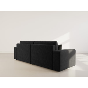 Nicole - Canapé droit 4 places convertible avec coffre en tissu - Gris Anthracite
