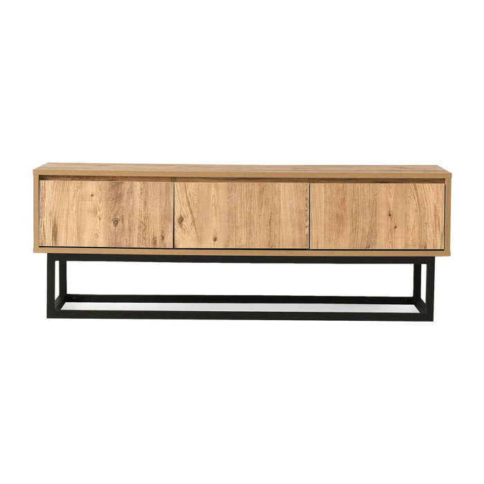 Mobile porta TV Dpinat, Credenza da soggiorno, Armadio basso per TV, Base parete attrezzata, 140x40h50 cm, Quercia e Nero