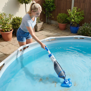 Aspirateur de piscine sans fil autonomie 60 min. 1200 l/h manche télescopique blanc bleu
