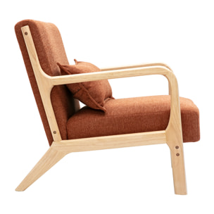 Fauteuil scandinave en tissu effet velours terre brûlée et bois clair massif DERRY