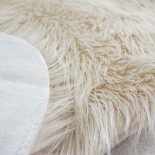 Tapis imitation peau de bête long poils et suédine - Ecru