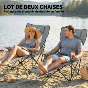 Lot de 2 chaises de camping pliantes inclinables repose-pieds rétractable
