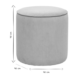 Pouf rond en tissu velours côtelé taupe D40 cm PAUL