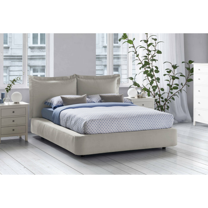 Letto matrimoniale Adi, Letto contenitore con rivestimento in tessuto, 100% Made in Italy, Apertura frontale, adatto per materasso 160x190 cm, Beige
