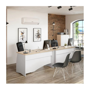 Mesa de escritorio Stil Buc 3 cajones Blanco Artik (Blanco Mate) - Roble Canadian