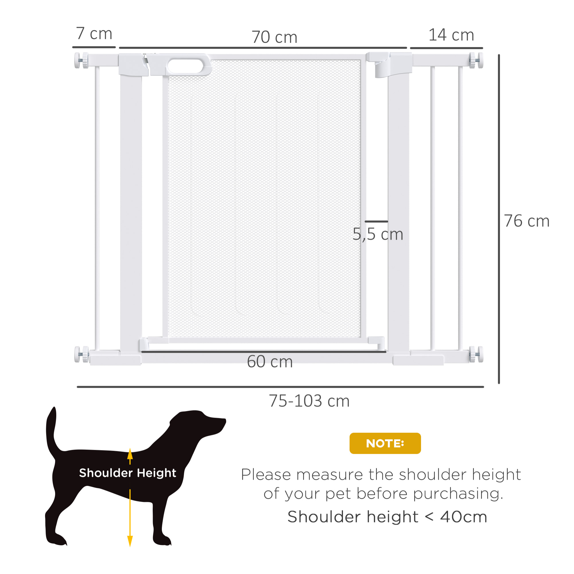 Barrera de Seguridad para Perros Extensible 75-103 cm Barrera para Escalera Puerta con 2 Extensiones Doble Bloqueo Cierre Automático Blanco