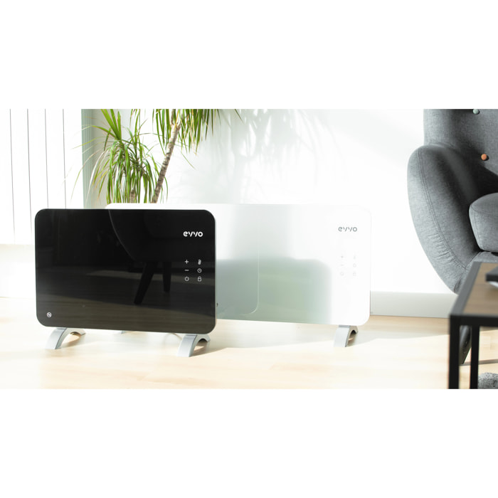 Radiador eléctrico EVVO C1000 Cristal, WiFi, 1.000 W, pantalla táctil, mando, temporizador, soporte de pie, silencioso