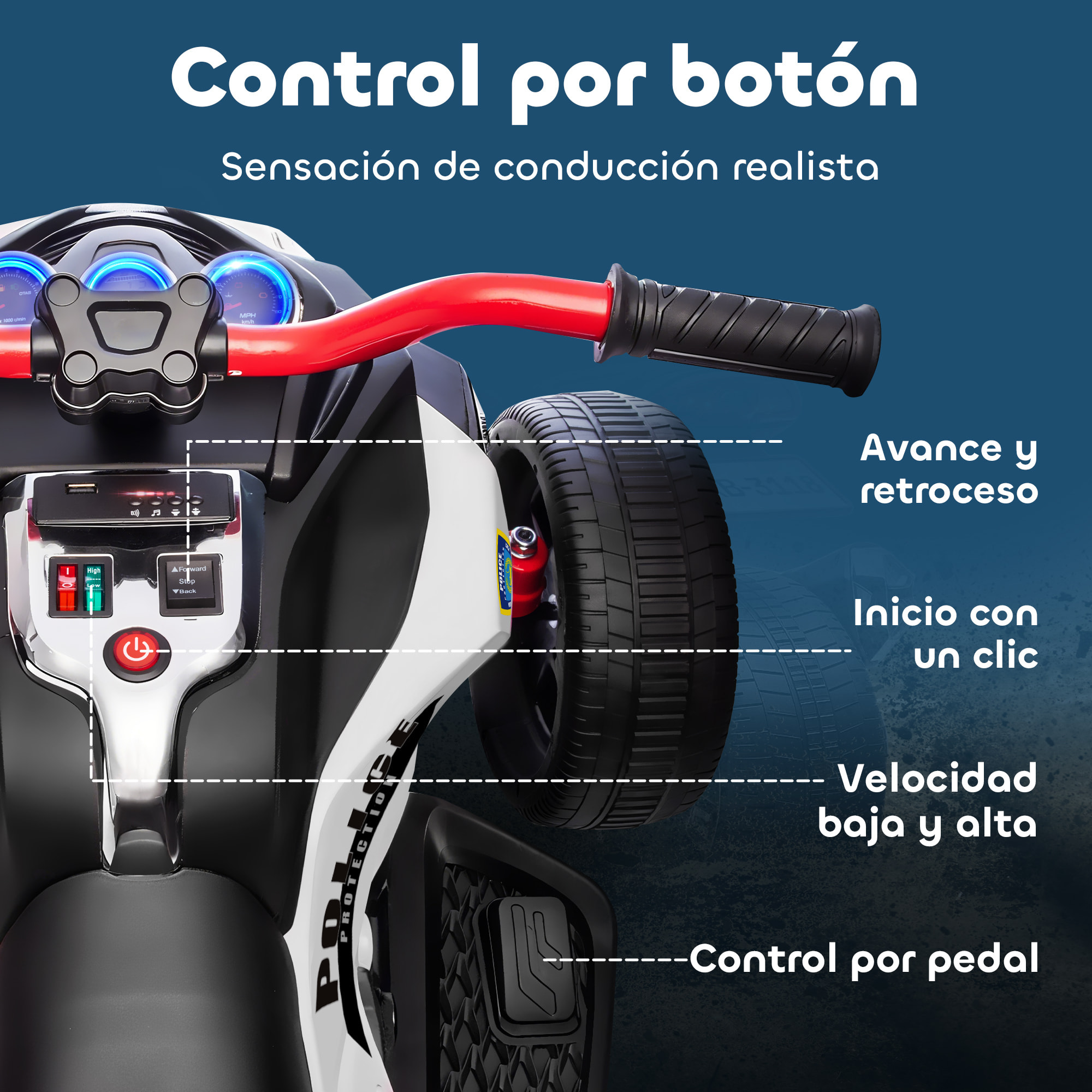 Quad Eléctrico para Niños 12V, Quad para Niños de 3-8 Años, con 2 Motores, Velocidad hasta 5â€¯km/h, 3 Ruedas, Sistema de Suspensión, Faros, Bocina, Música, USB, Negro y Blanco