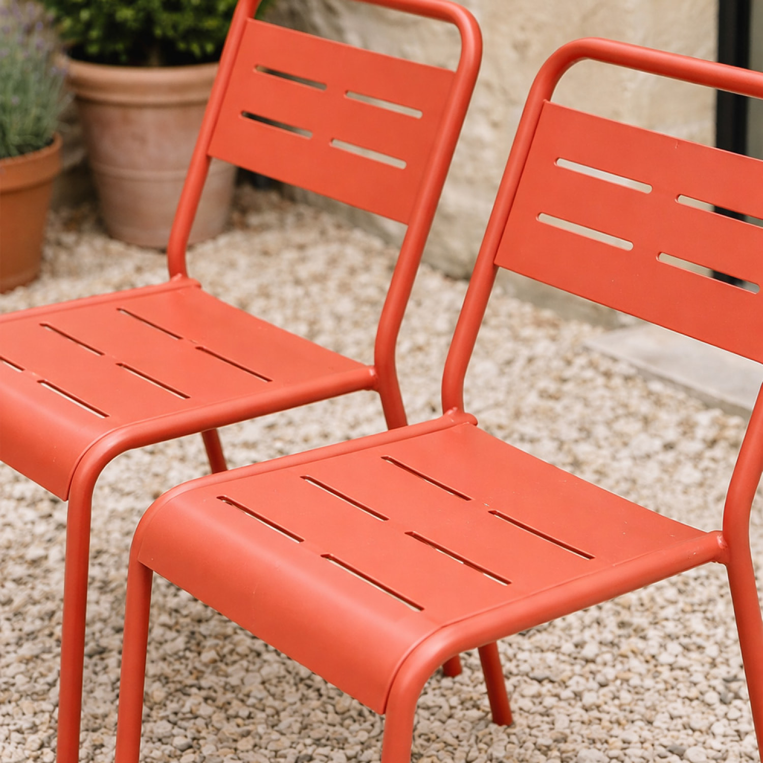 Lot de 2 chaises de jardin empilables terracotta EVORA