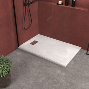 Receveur de douche Blanc Effet Pierre 80x120 cm et Grille décor Linéaire en Inox