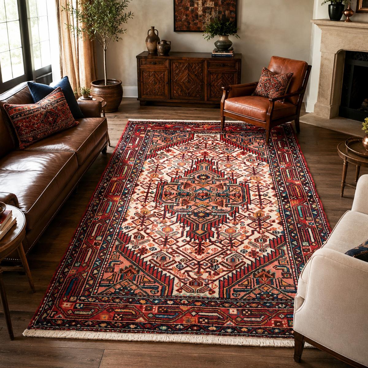 Tapis d'orient au motif oriental, noué main, DUGA