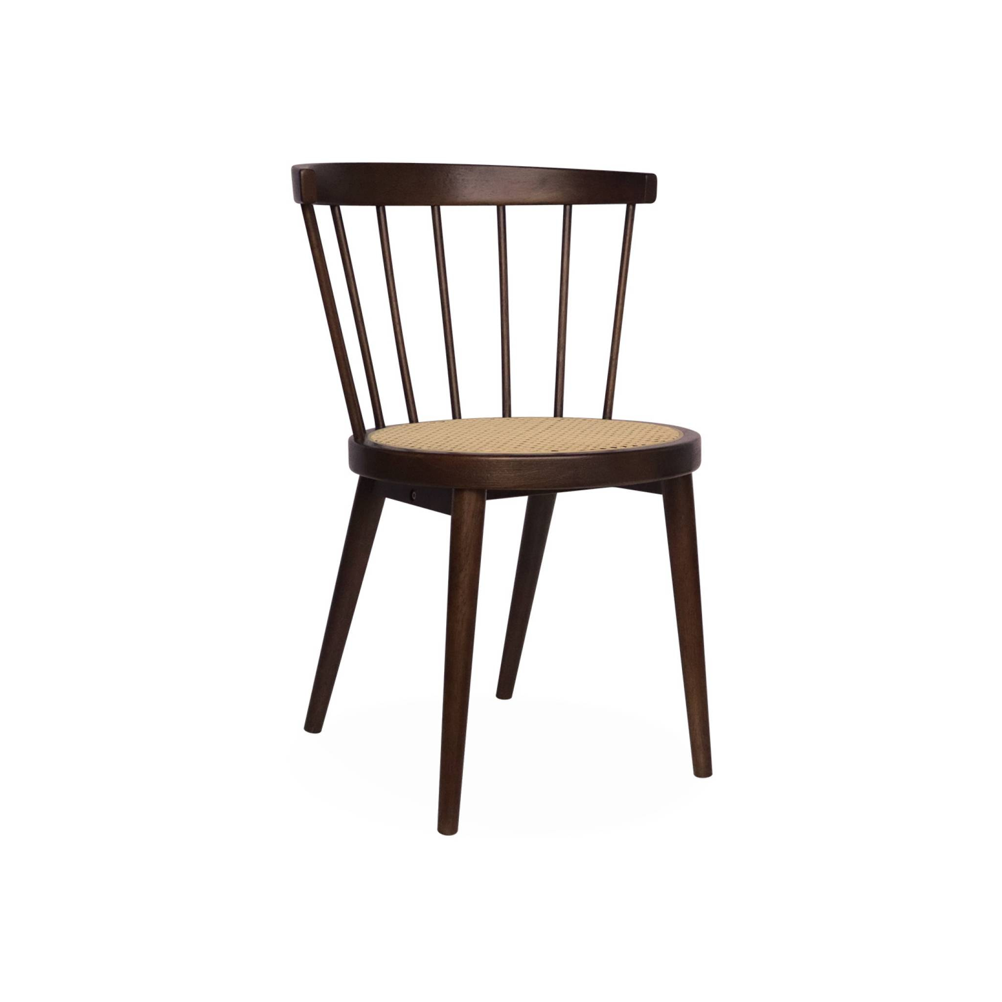 Lot de 4 chaises bois foncé en bois et cannage. Nora. L 53 x P 53.5 x H 76cm