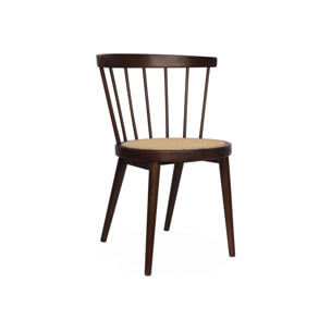Lot de 4 chaises bois foncé en bois et cannage. Nora. L 53 x P 53.5 x H 76cm