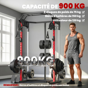Station de musculation - power rack 900kg double poulie réglable 19 niveaux - acier - 168x128x215cm -noir