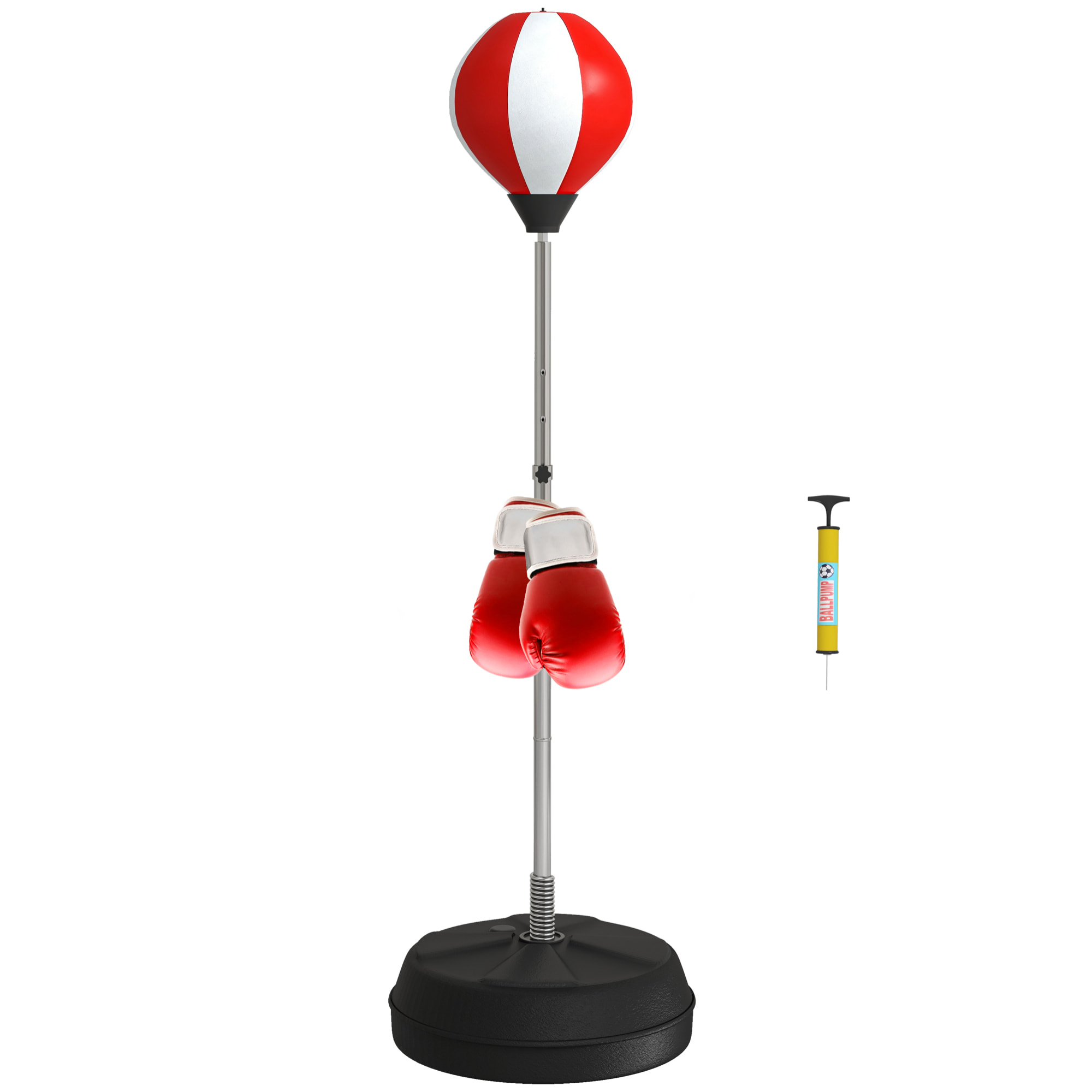 Punching ball sur pied réglable en hauteur 126-144 cm avec gants, pompe et base de lestage rouge blanc