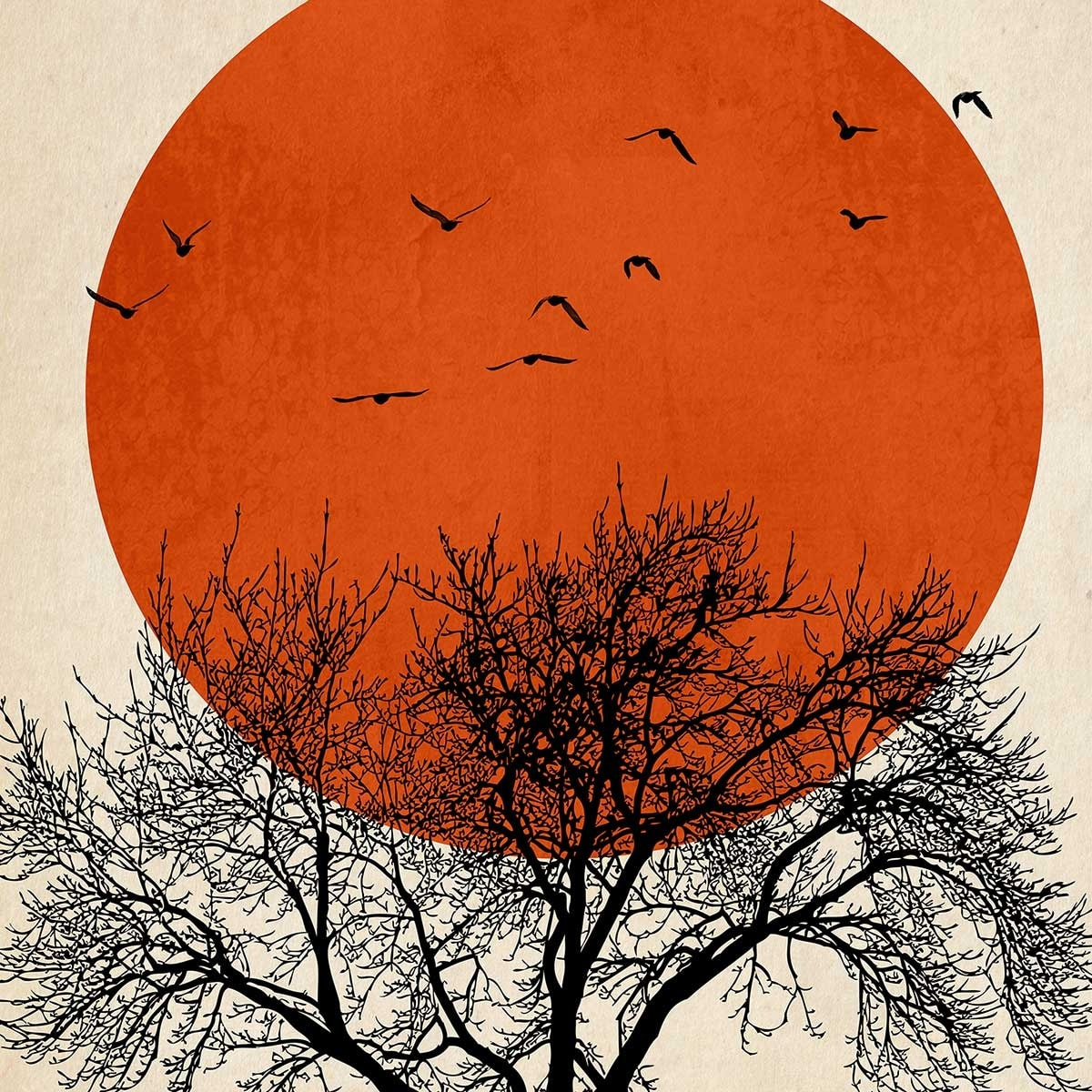 Affiche ""soleil rouge graphique"" Affiche sous cadre noir