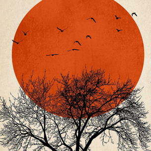 Affiche ""soleil rouge graphique"" Affiche sous cadre noir