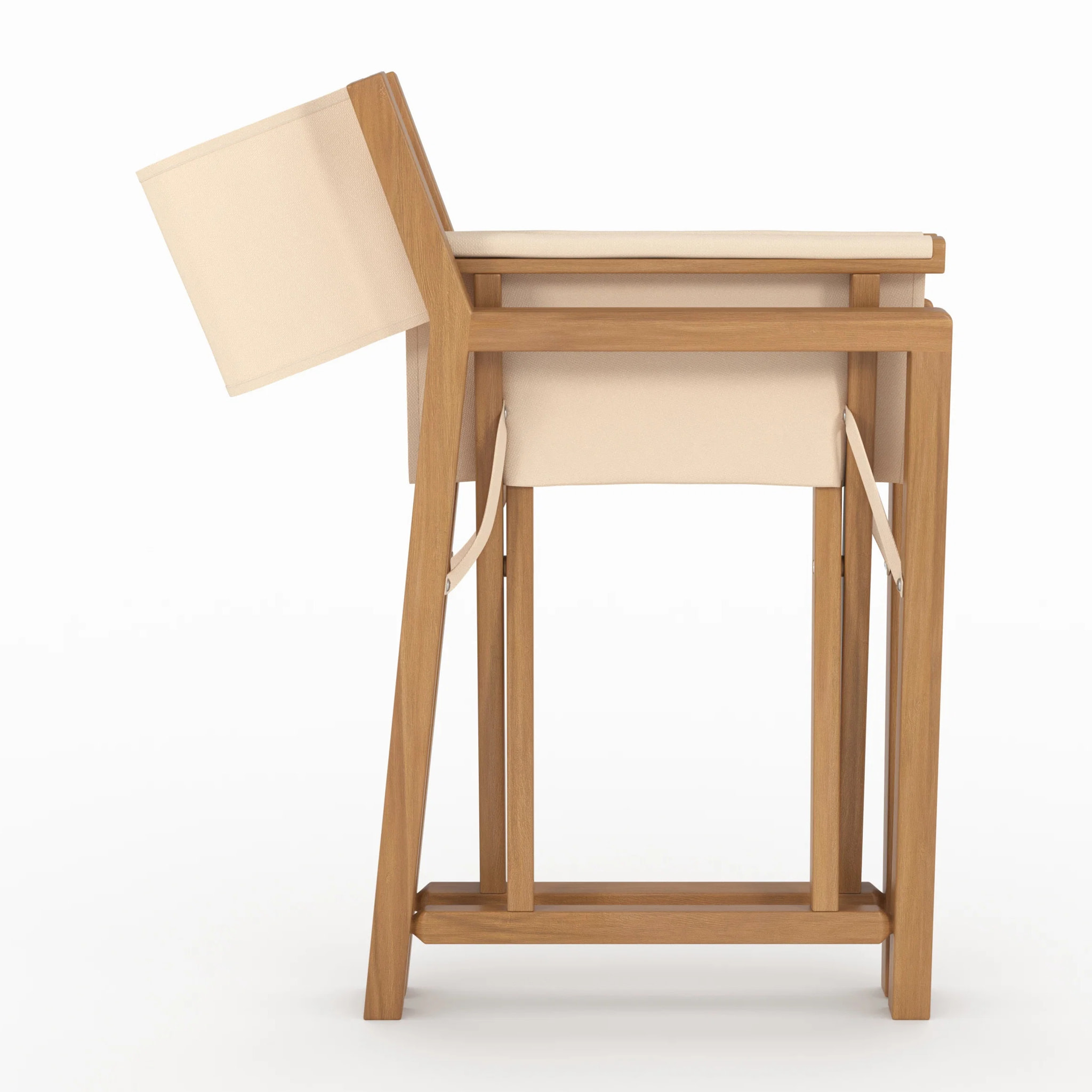 Chaise de jardin pliante en tissu beige clair et bois d'acacia - Tubod