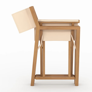 Chaise de jardin pliante en tissu beige clair et bois d'acacia - Tubod