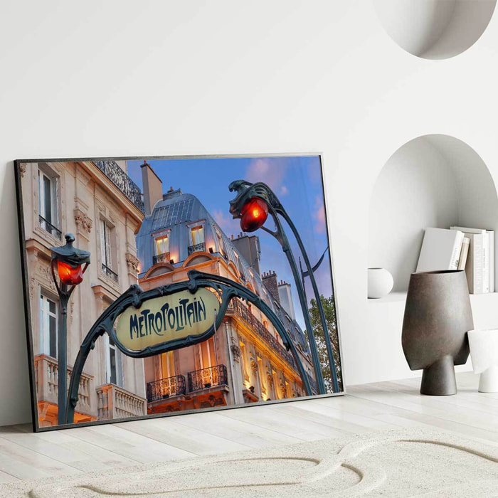 Affiche encadrée entrée du métro parisien Art nouveau Affiche + cadre en métal - Noir