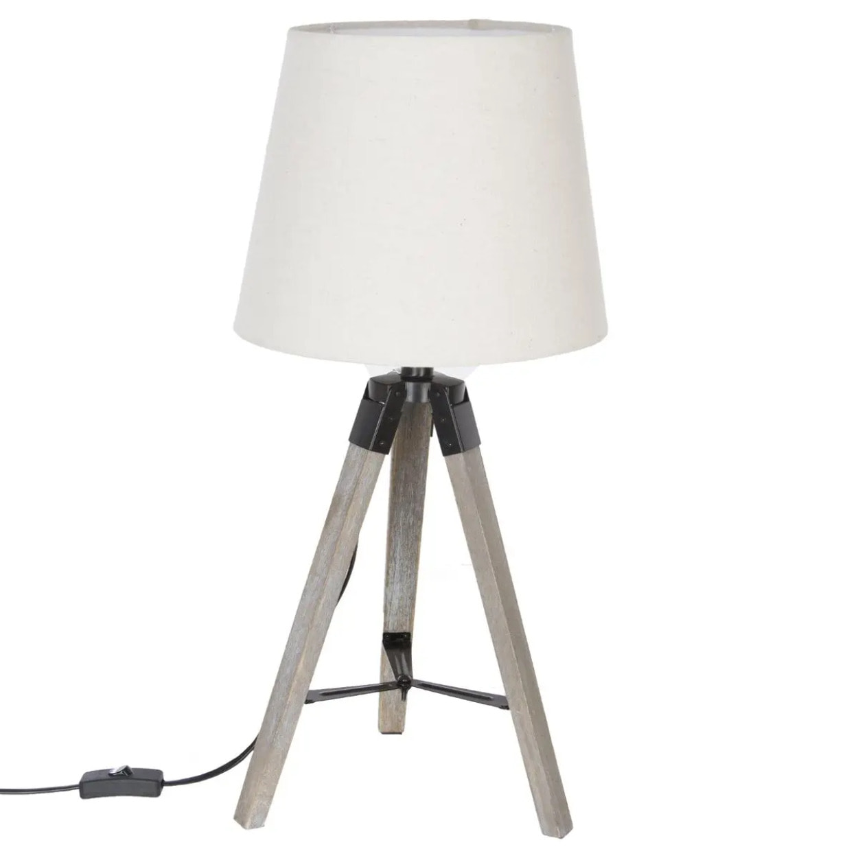 Lampe trépied "Runo" - bois et ivoire H58 cm