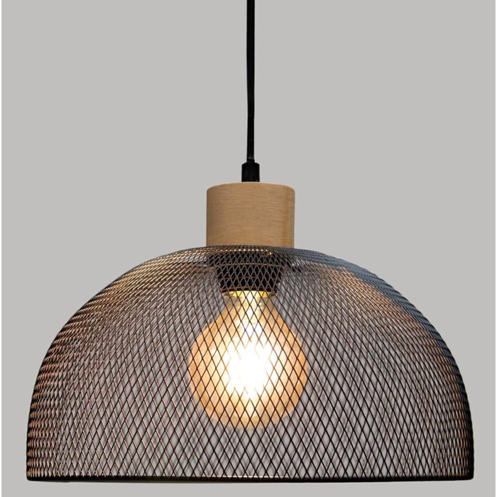 Lámpara colgante de metal y madera