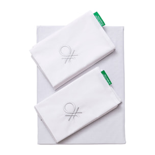Set 3pc cama (funda nórdica 200x200cm + fundas de almohada 80x80cm (x2), 100% algodón, 200tc, blanco y gris Benetton
