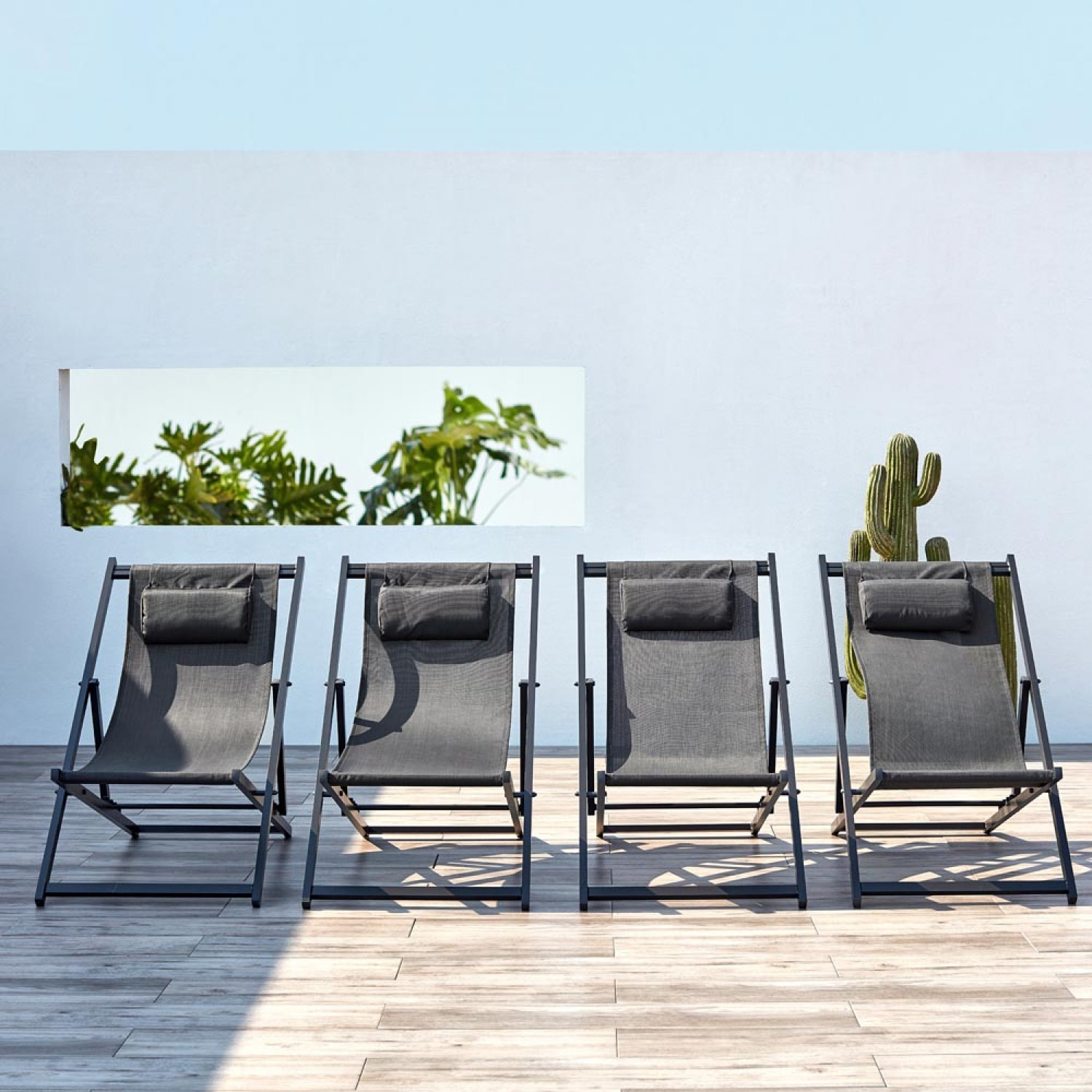 Lot de 4 transats alu gris BIDART