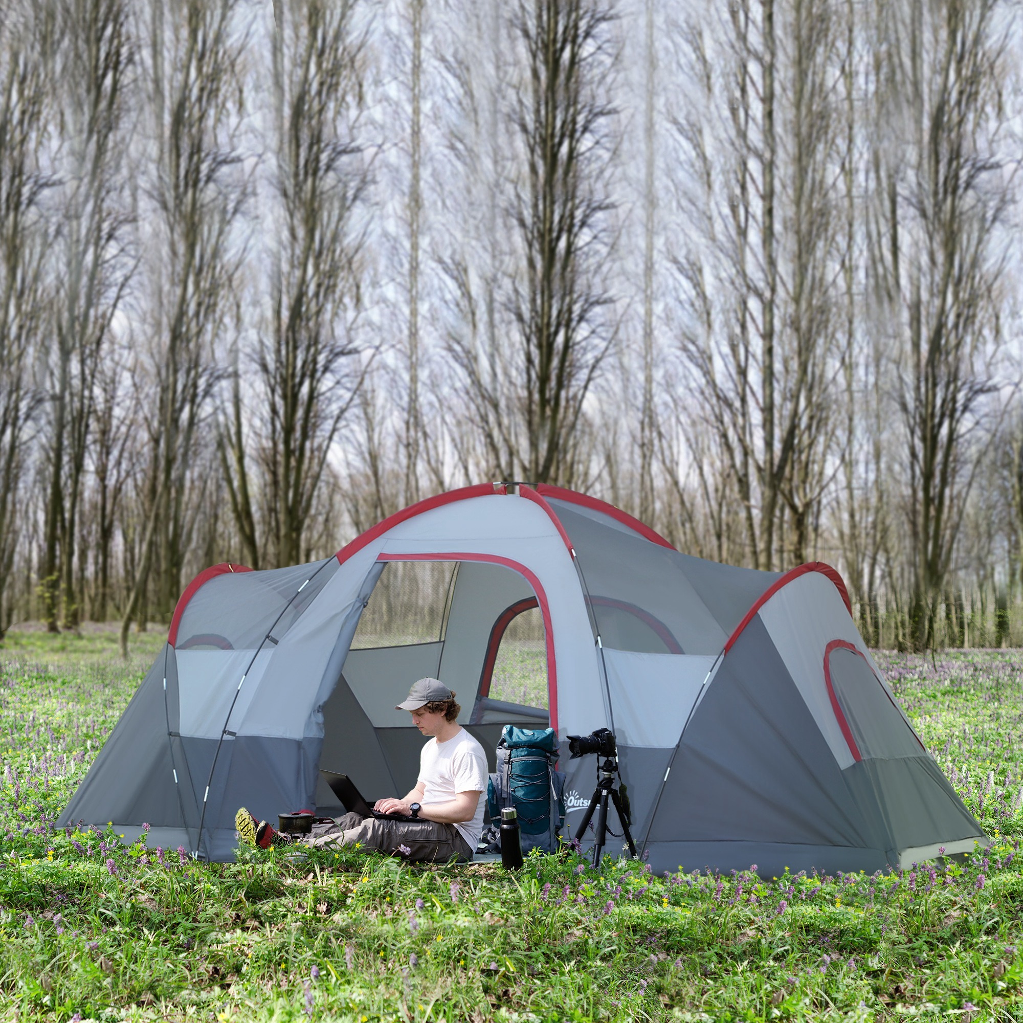 Tienda De Camping de Poliéster Oxford 455x230x180cm Gris