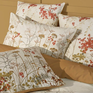 Lot h.couette +taies percale de coton 115 g/m² imprimé beige orange Erables beige
