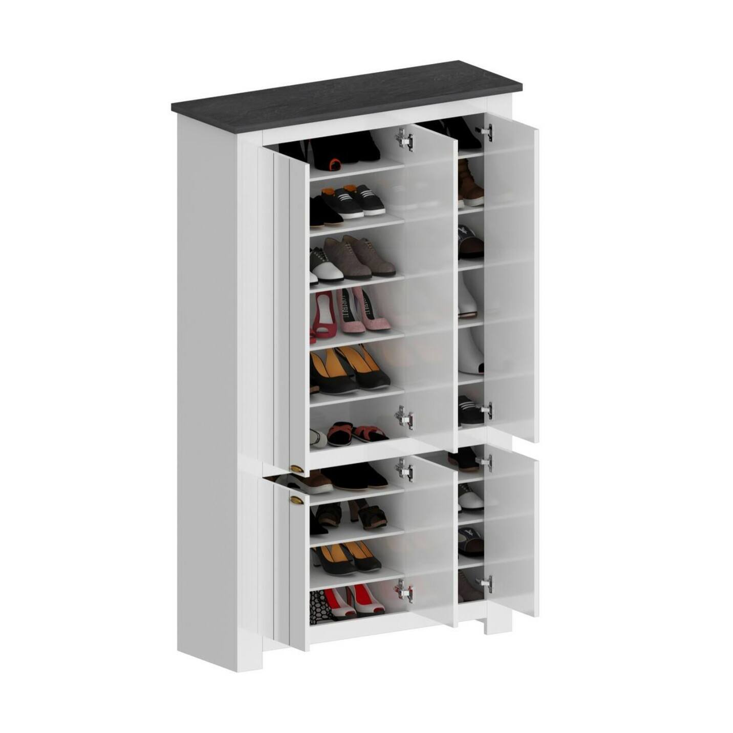 Scarpiera Apricena, Porta scarpe salvaspazio a 6 ante, Armadio multifunzione da ingresso, 114x42h200 cm, Bianco e Ardesia