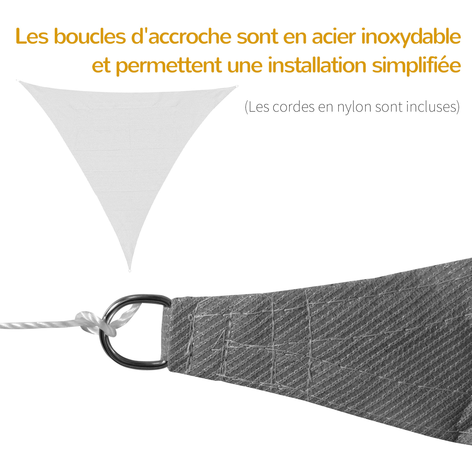 Voile d'ombrage triangulaire grande taille 5 x 5 x 5 m polyéthylène haute densité résistant aux UV gris