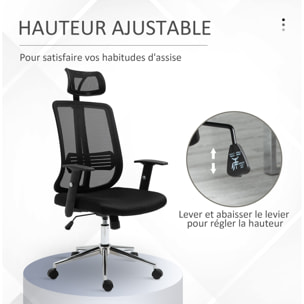 Fauteuil de bureau manager grand confort chaise de bureau réglable tissu maille polyester noir