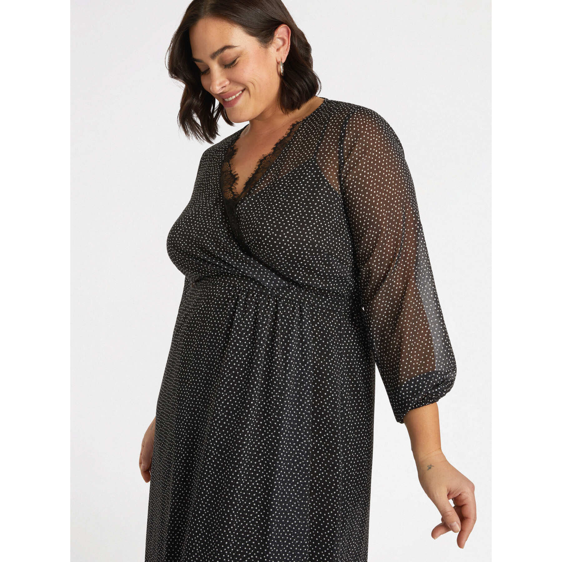 Fiorella Rubino - Vestido estampado con parte delantera cruzada - Negro