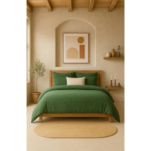 Drap housse gaze de coton lavé vert cèdre