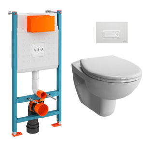 Pack WC Bâti-support V-Fix Core + WC suspendu Vitra Normus + Abattant SoftClose + Plaque, Blanc Brillant (V-FixNormus-1)