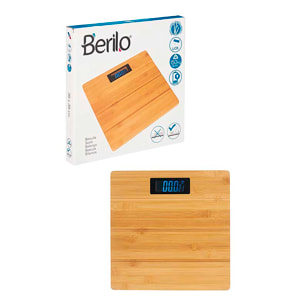 Bilancia digitale in bambù con schermo LED.