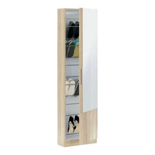 Scarpiera Euro, Armadio portascarpe alta a 1 anta, Mobile portascarpe moderno, Armadio da ingresso con specchio, 50x22h180 cm, Rovere