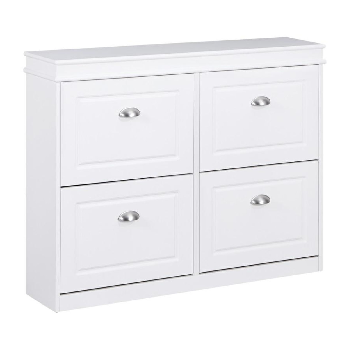 Scarpiera bianca 4 ribalte salvaspazio 105x24x82 cm con maniglie in alluminio- Vittoria