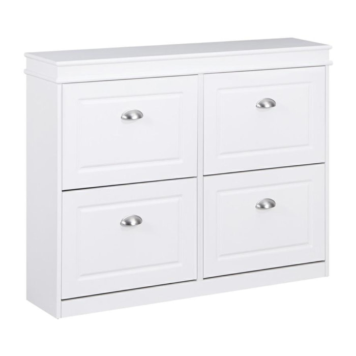 Scarpiera bianca 4 ribalte salvaspazio 105x24x82 cm con maniglie in alluminio- Vittoria