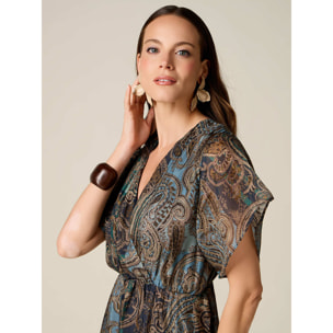 Oltre - Vestito flare in chiffon misto seta fantasia - Blu