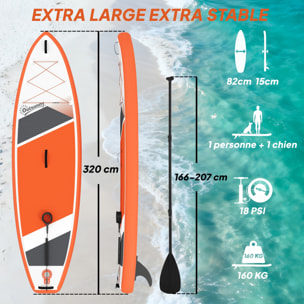 Stand up paddle gonflable 10'6 - 160 Kg - pagaie réglable pompe et sac transport