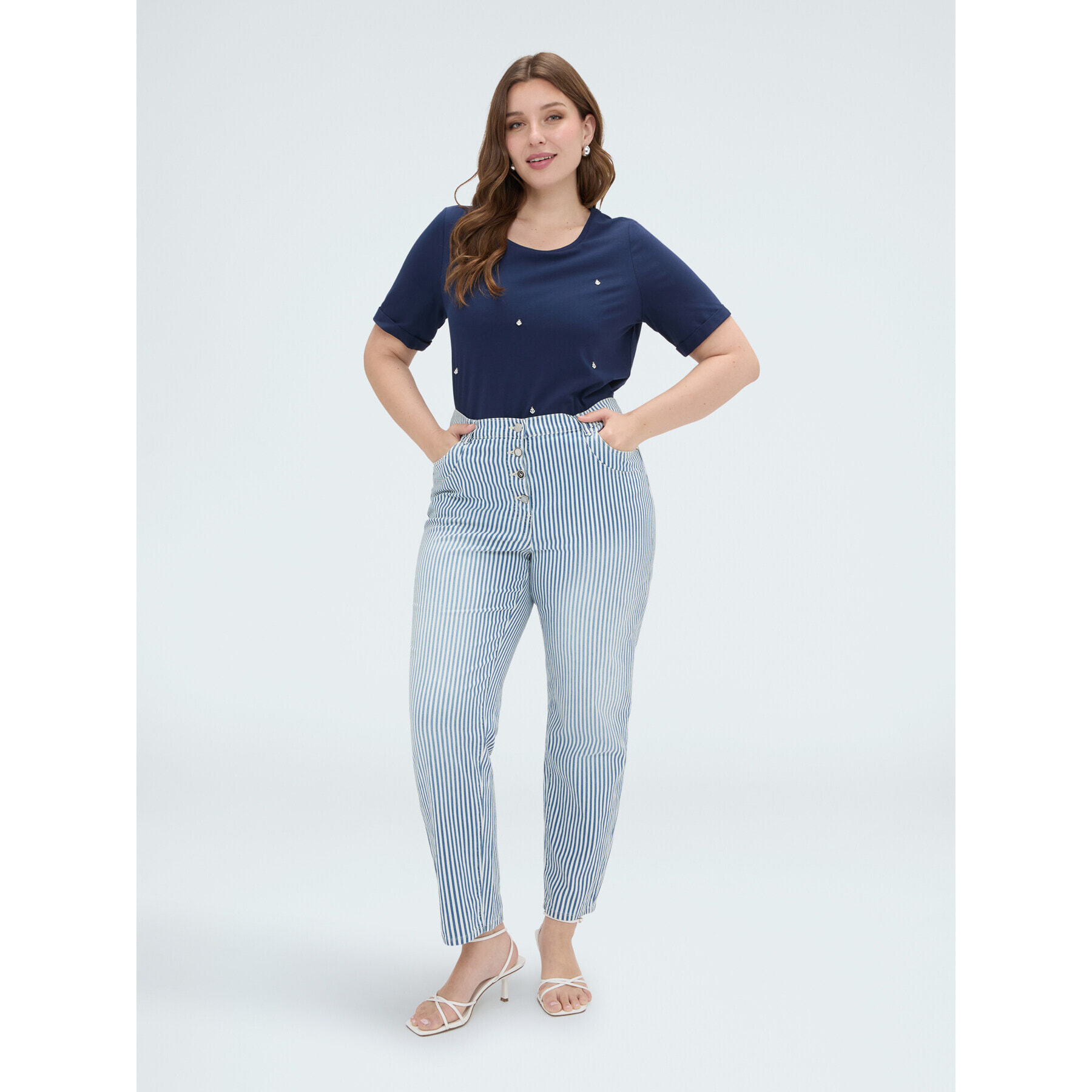 Fiorella Rubino - Jeans Barrel a rayas - Azul